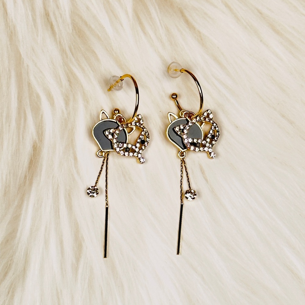 Crystal Black Fox Earings